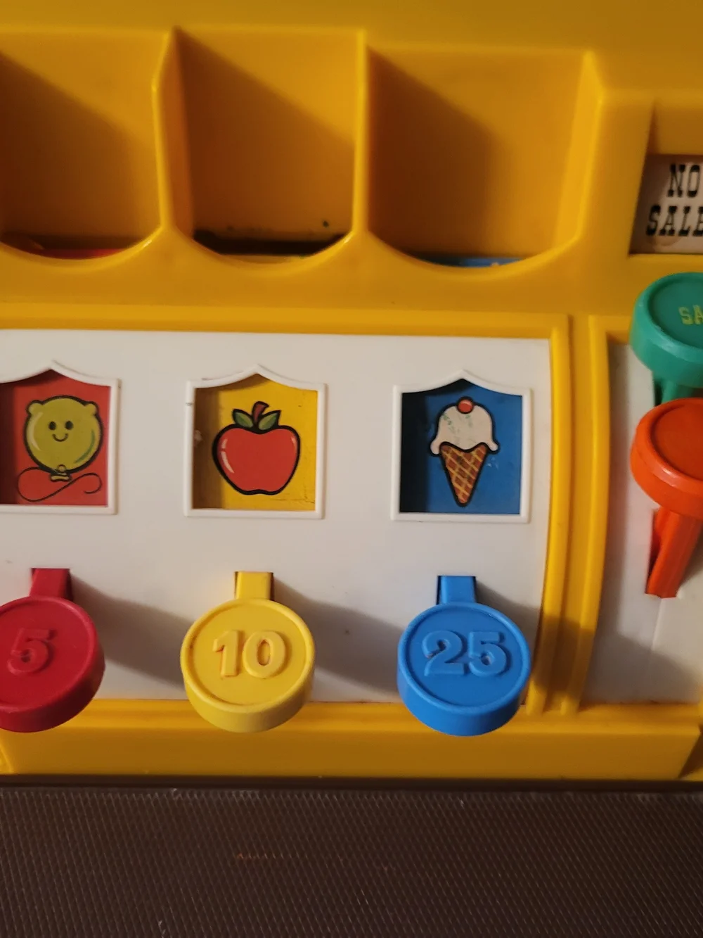 Vintage 1974 Fisher Price Toy Cash Register Complete + 6 Coins Bell Works